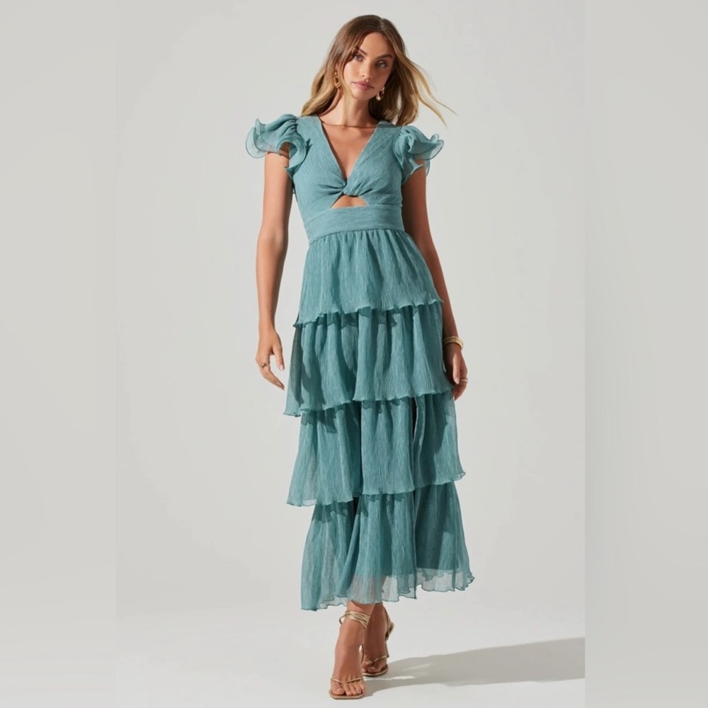 Astr Teal Layered Maxi Dress